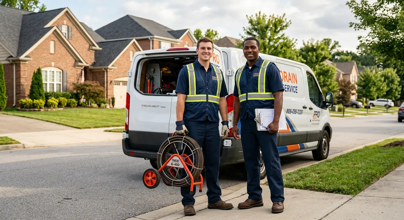 Sewer and drain service team with equipment ready for work in Kingstowne