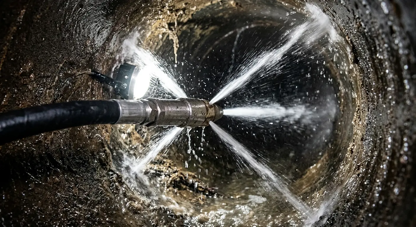 High-pressure hydro jetting nozzle cleaning sewer pipe for Storm Drain Cleaning in Kingstowne